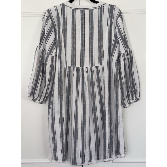 Rock Flower Paper Chambray Blue Striped Beach Club Resort Dress Sz L - Picture 2 of 7